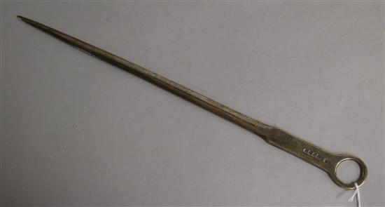 A George IV silver meat skewer, London, 1826?, 36cm.